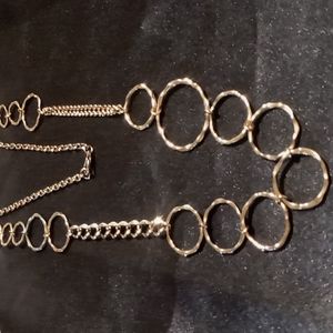 Gold tone long hammered circle link necklace or Layered. 32 inch long.
